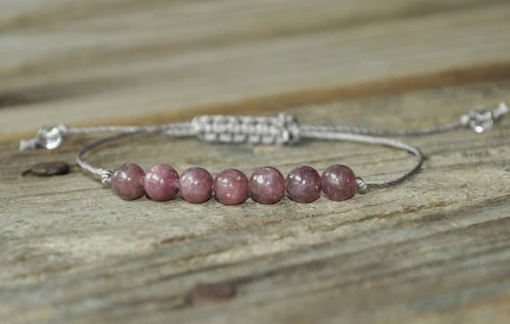 memorial gift 6mm adjustable red Lepidolite Bracelet Round, Smooth 7" for mens, womens, GF, BF, Adults.