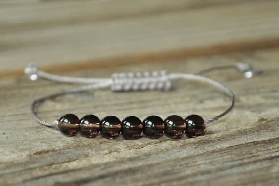 Anniversary Gift 6mm adjustable brown Smoky Quartz Bracelet Round, Smooth 7" for mens, womens, GF, BF, Adults.