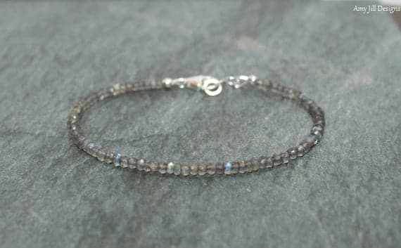925 sterling Silver Jewelry Energy 3mm stacking Gray Labradorite Bracelet Rondelle, Faceted 7" for mens, womens, gf, bf & Adult.