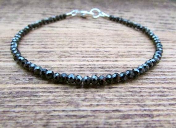 AAA++ Rare Quality Black Spinel Bracelet, Spinel Gemstone Bracelet, Stack Bracelet, Spinel Jewelry, Chakra Bracelet, Energy Bracelet, Black Bead Bracelet, Gift 2.5-3mm 7" Strand. Code- TJH383