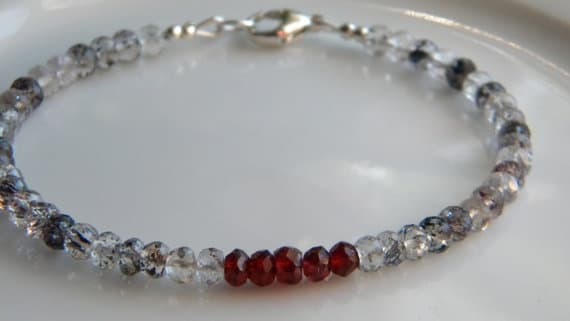 925 sterling Silver Dainty Slave Loose 3-4mm stacking Multi Moss Amethyst, Red Garnet  Bracelet Rondelle, Faceted 7" for mens, womens, gf, bf & Adult.