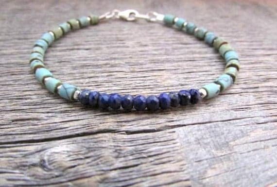 AAA++ Rare Quality Bead Stack Bracelet, Turquoise Bracelet, Lapis Bracelet, Chakra Bracelet, Lapis Bead Bracelet, Women Gift 3.5-4mm 7 inches Code- TJH481