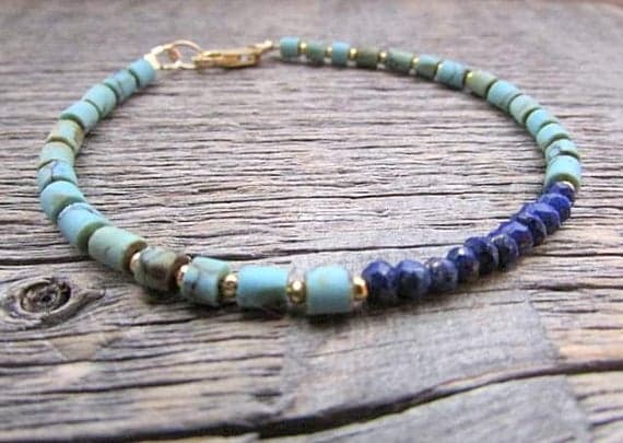 AAA++ Rare Quality Lapis Turquoise Bracelet, Turquoise Gold  Bracelet, Lazuli Bracelet, Lapis Bracelet, Stack Bracelet, December Birthstone Bracelet 3-3.5mm 7" Strand. Code- TJH360