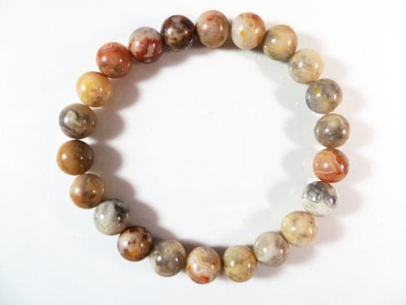 Anxiety Relief Calming 8mm Stretchable Multi Crazy Lace Agate  Bracelet Round, Smooth 7" for mens, womens, gf, bf & Adult.