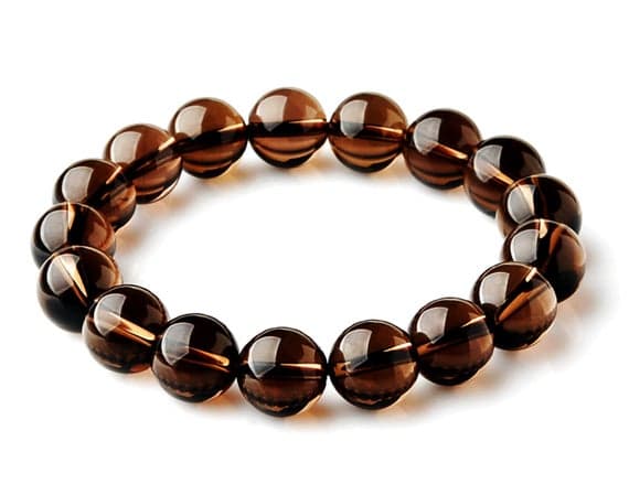 Natural 10mm Brown Smoky Quartz Stretchable Bracelet Round, Smooth 18cm for mens, womens, gf, bf and adults.