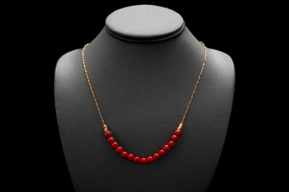 Tiny Coral Necklace/ Beach Coral Necklace/ Coral Chain Necklace/ Red Beach Necklace/ Gold Coral Necklace 3-6mm Code- WAR9066