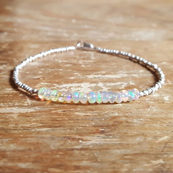925 sterling silver Galaxy Jewelry 3mm White Opal stacking Bracelet Rondelle, Smooth 18cm for mens, womens, gf, bf and adults.