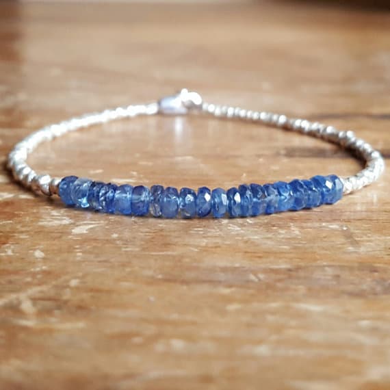 925 sterling silver Artisan Loose 3.5mm Blue Blue Kyanite stacking Bracelet Rondelle, Faceted 18cm for mens, womens, gf, bf and adults.