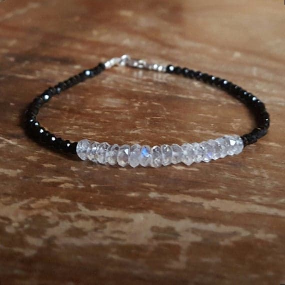 925 sterling silver Handmade Beaded 4mm Multi Colour Rainbow Moonstone stacking Bracelet Rondelle, Faceted 18cm for mens, womens, gf, bf and adults.