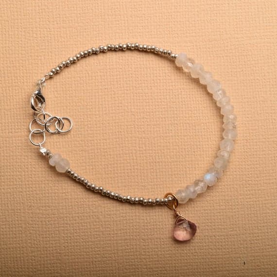 925 steling silver top quality 3-4 mm Stracking white Moonstone Bracelet Rondelle, Faceted 7" for mens, womens, GF, BF, Adults.