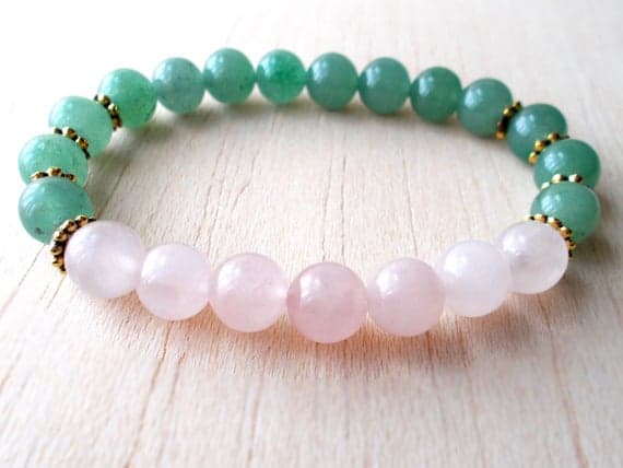 Green Aventurine Bracelet, Healing Bracelet, Wrist Mala Beads, Green Bracelet, Rose Quartz - Heart Chakra Healing Stones 5-6mm Code- WAR6860