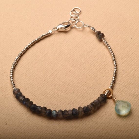 925 steling silver Rock Gift 3-4 mm Stracking grey Labradorite Bracelet Rondelle, Faceted 7" for mens, womens, GF, BF, Adults.