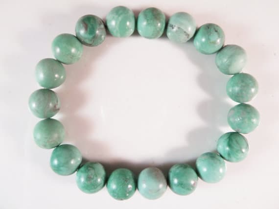 Grounding 10mm Stretchable Green Variscite Bracelet Round, Smooth 7.5" for mens, womens, gf, bf & Adult.