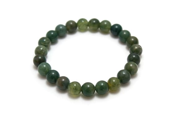 Moss Agate Bracelet/ 8mm Bead Bracelet/ Moss Agate Jewelry/ Green Agate Bracelet/ Mens Green Bracelet Code- WAR9031