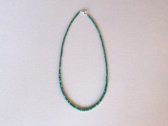 925 sterling Silver Rock Gift 2.5mm stacking Green Green Onyx  Necklace Rondelle, Faceted 19" for mens, womens, gf, bf & Adult.