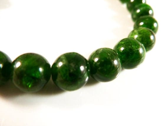Artisan Loose 8mm Stretchable Green Chrome Diopside Bracelet Round, Smooth 7" for mens, womens, gf, bf & Adult.