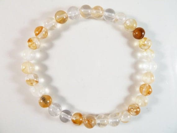 Blush Jewelry 6mm Stretchable Multi Yellow Hematoid Quartz Crystal Bracelet Round, Smooth 7" for mens, womens, gf, bf & Adult.