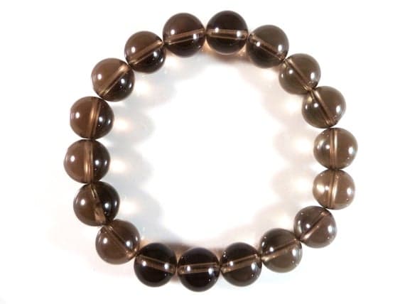 Bridesmaid Jewelry 10mm Stretchable Brown Smoky Quartz Bracelet Round, Smooth 7.5" for mens, womens, gf, bf & Adult.