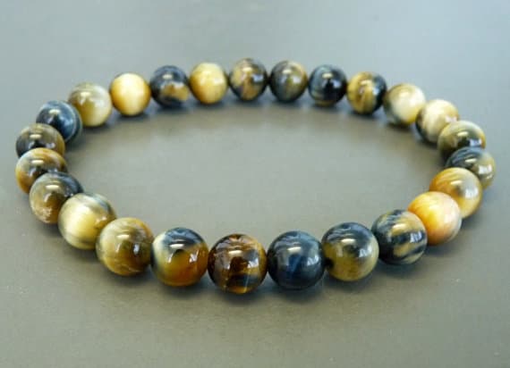 Tiger Eye Bracelet, Natural Stones Stretch Bracelets, Genuine Tiger Eye, Gemstone Bracelet, Bracelet for men, gift for men, Gold Tiger Eye 8mm  Code- WAR9157