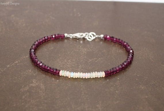 925 sterling Silver Bridesmaid Jewelry 4mm stacking Multi Rhodolite Garnet and Ethiopian Opal  Bracelet Rondelle, Faceted & Smooth 7" for mens, womens, gf, bf & Adult.