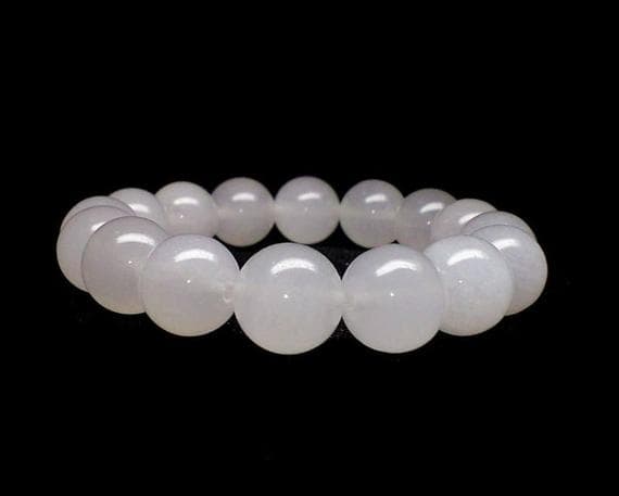 Anxiety Relief Calming 10mm White White Quartz Stretchable Bracelet Round, Smooth 18cm for mens, womens, gf, bf and adults.