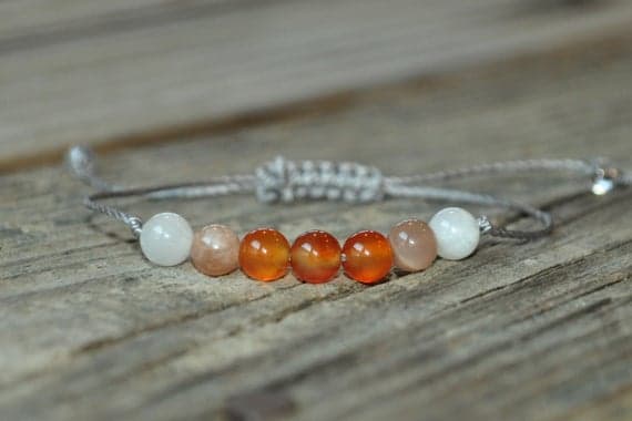 Unique Wedding Gift 6mm Adjustable Multi Carnelian & Sunstone & Moonstone Bracelet Round, Smooth 7" for mens, womens, GF, BF, Adults.