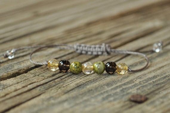Anxiety Gemstone 6mm adjustable Multi Citrine, Unakite, Smoky Quartz Bracelet Round, Smooth 7" for mens, womens, GF, BF, Adults.