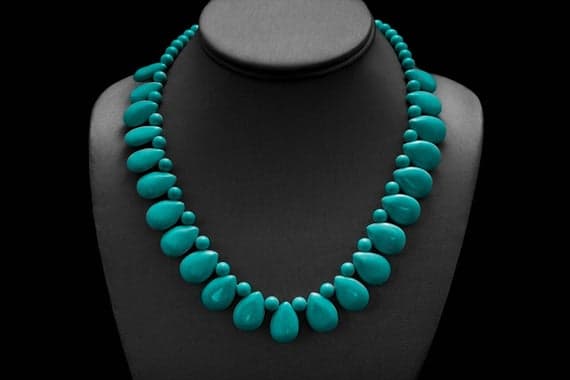 Turquoise Necklace, Beach Jewelry Ideas, Floral Blue Necklace, December Birthstone, Genuine Turquoise, Blue Flower Necklace 17mm and 6mm Code- WAR9062