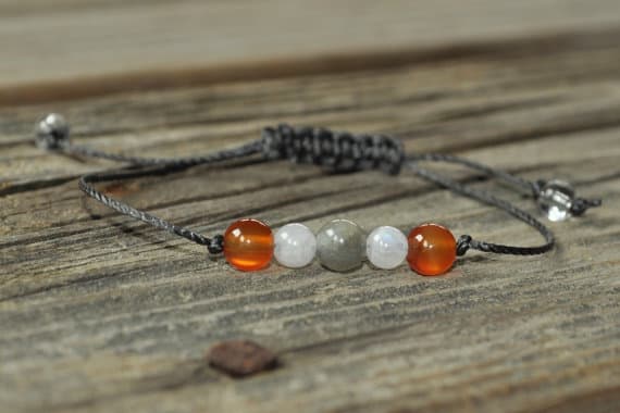 Jewelry Energy 8mm adjustable Multi Labradorite, Moonstone, Carnelian Bracelet Round, Smooth 7" for mens, womens, GF, BF, Adults.
