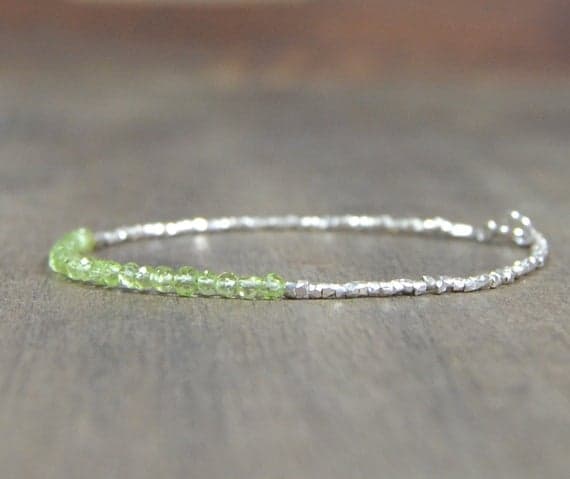 Peridot silver bracelet delicate peridot silver bracelet silver beaded peridot august birthstone bracelet silver beaded peridot 3mm Code- WAR6719