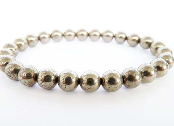 Pyrite Bracelet Mens Womens Gemstone Bracelet Natural Stones Stretch Beaded Gold Bracelet Genuine pyrite bracelet for women 8mm  Code- WAR9151