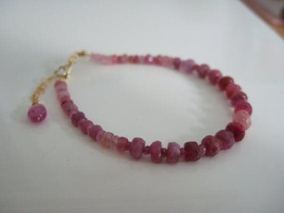 Mixed Pink Faceted Sapphire Taurus and September Birthstone, Gem Bracelet with Vermeil, Gold Plated 2-6mm Code- WAR6142