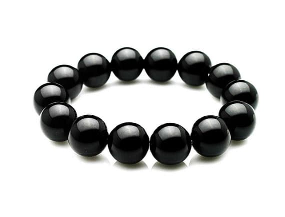 Anxiety Gemstone 10mm Black Black Onyx  Stretchable Bracelet Round, Smooth 18cm for mens, womens, gf, bf and adults.