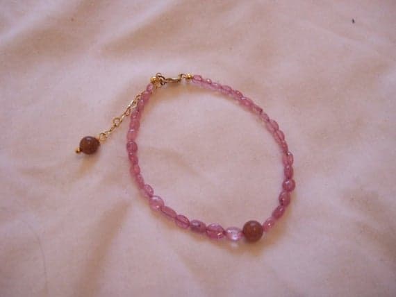 Pink Sapphire Taurus and September Birthstone, Oval Bead Bracelet with Vermeil, Gold Plated 3-6mm Code- WAR6139