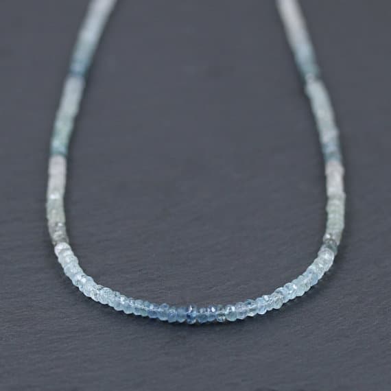 925 sterling Silver Blush Jewelry 3.5mm stacking Sky Blue Tanzanite & Sky Blue Topaz Necklace Rondelle, Faceted 16" for mens, womens, gf, bf & Adult.