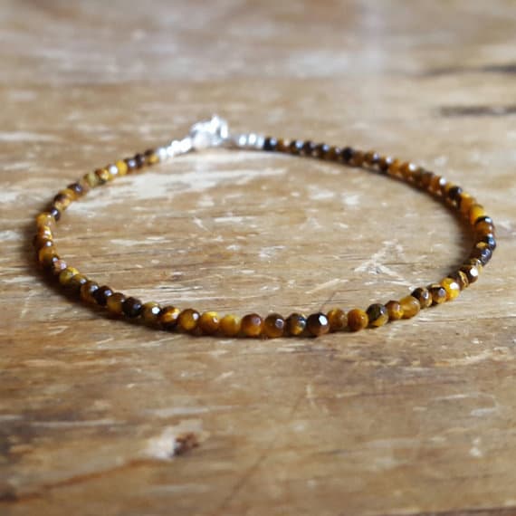 925 sterling silver Dainty Slave Loose 2mm Multi Colour Tiger's Eye  stacking Bracelet Round, Faceted 18cm for mens, womens, gf, bf and adults.
