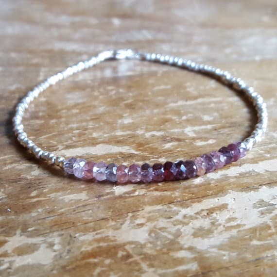 925 sterling silver love beach youth 4mm Multi Colour Spinel stacking Bracelet Rondelle, faceted 18cm for mens, womens, gf, bf and adults.