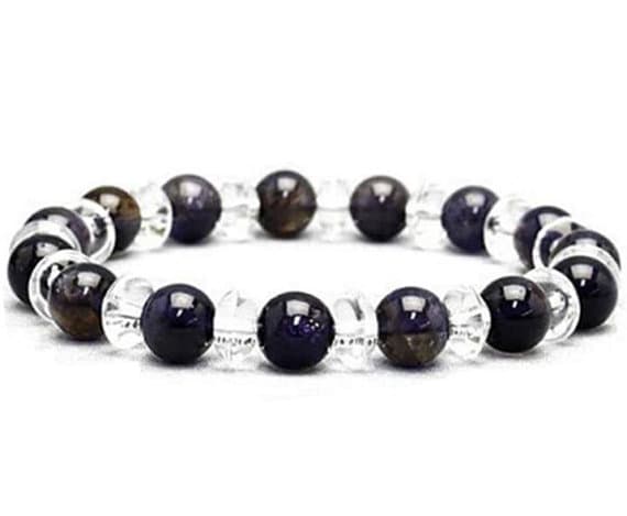 Galaxy Jewelry 8mm Multi Colour Iolite Swarovski  Stretchable Bracelet Round, Smooth 18cm for mens, womens, gf, bf and adults.