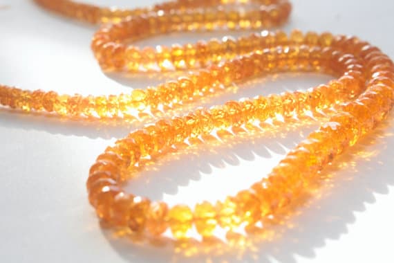 925 sterling Silver Empath Protection helling 4-6mm stacking Orange Garnet Necklace Rondelle, Faceted 17" for mens, womens.