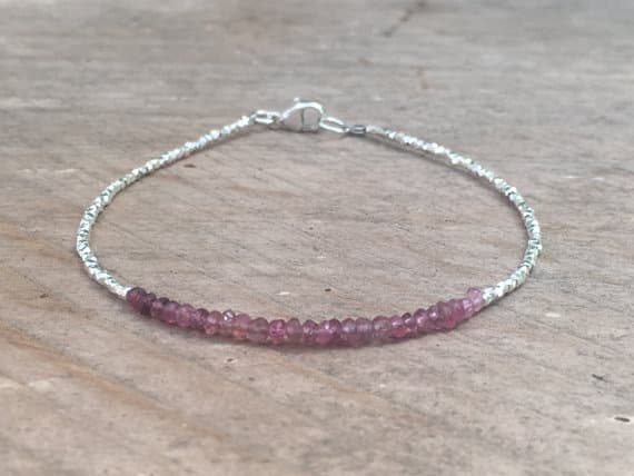 AAA++ Rare Quality Shaded Pink Tourmaline and Karen Hill Tribe Silver Plated Bracelet , Beaded bracelet, Gemstone bracelet, October Birthstone bracelet 2.5 mm Code- TJH27