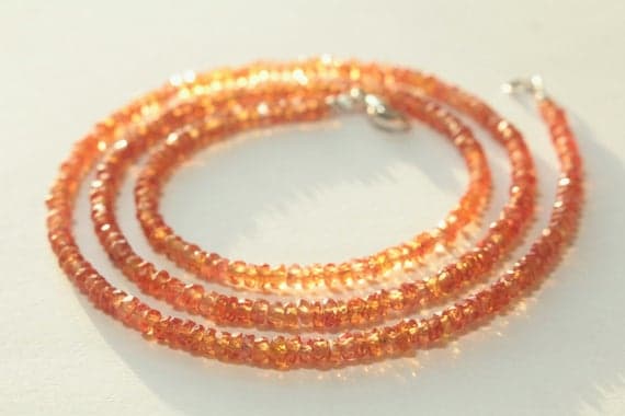 925 sterling Silver Blush Jewelry 3mm stacking Orange Orange sapphire Necklace Rondelle, Faceted 17" for mens, womens.