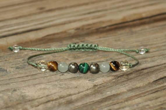 good luck gift 6mm adjustable Multi Malachite, Pyrite, Aventurine, Tiger Eye, Citrine Bracelet Round, Smooth 7" for mens, womens, GF, BF, Adults.