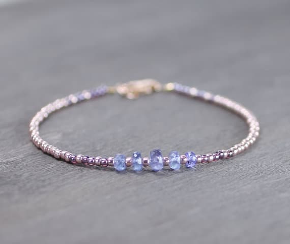 24k gold Grounding 3-4mm blue Tanzanite stacking Bracelet Rondelle, Faceted 18cm for mens, womens, gf, bf and adults.