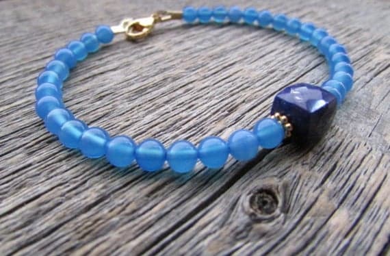 AAA++ Rare Quality Blue Agate Bracelet, Lapis Lazuli Bracelet, Agate Bead Bracelet, Lapis Stack Bracelet, Chakra Bracelet, Gift For Her, Women Gift, Blue Agate 3-4mm 7" Strand. Code- TJH462