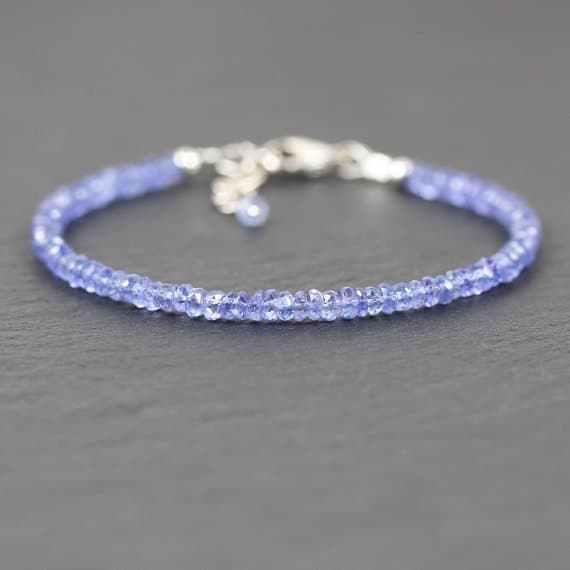 925 sterling Silver Anniversary Gift 3.5mm stacking Blue Tanzanite Bracelet Rondelle, Faceted 7" for mens, womens, gf, bf & Adult.