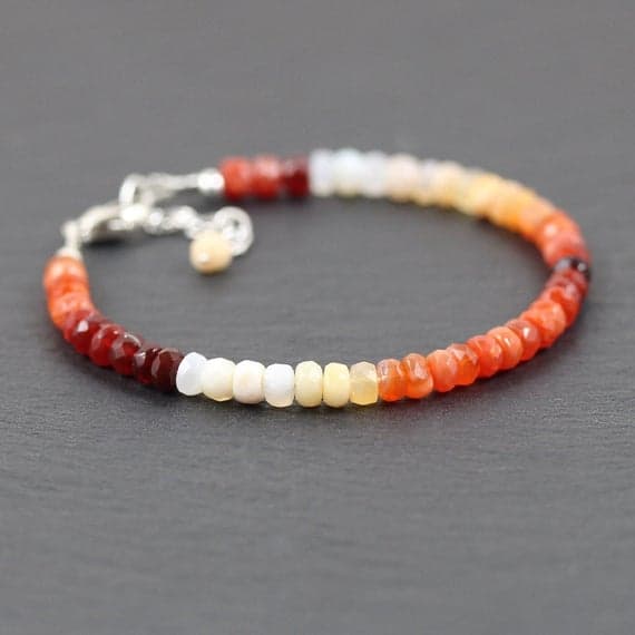 925 sterling Silver good luck gift 4mm stacking Multi Fire Opal Bracelet Rondelle, Faceted 7" for mens, womens, gf, bf & Adult.