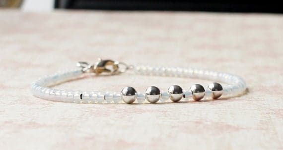 White Seed Bead Bracelet, Stacking Bracelet, Beaded Bracelet, Delicate Bracelet, Simple Bracelet, Silver Beads Bracelet, Minimalist Bracelet 3-6MM Code- WAR9115