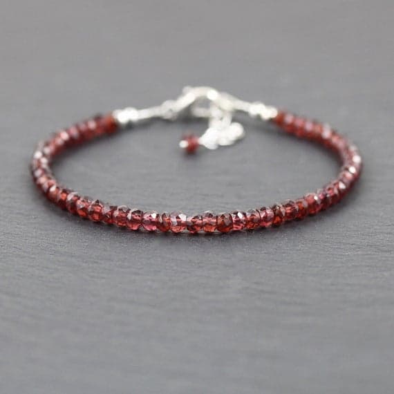 925 sterling Silver Anniversary Gift 3.5mm stacking Red Garnet Bracelet Rondelle, Faceted 7" for mens, womens, gf, bf & Adult.
