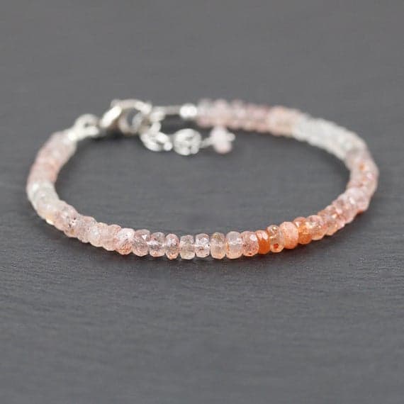925 sterling Silver memorial gift 5mm stacking Orange Sunstone Bracelet Rondelle, Faceted 7" for mens, womens, gf, bf & Adult.