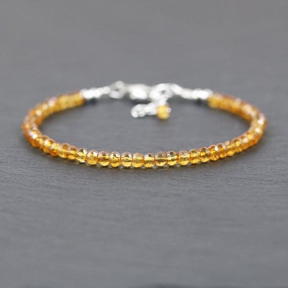 925 sterling Silver Anniversary Gift 3-3.5mm stacking Yellow Citrine Bracelet Rondelle, Faceted 7" for mens, womens, gf, bf & Adult.